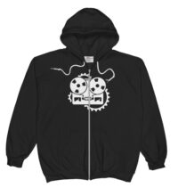 URM Zip-up Hoodie: Tape Machine Front, Logo Back - White